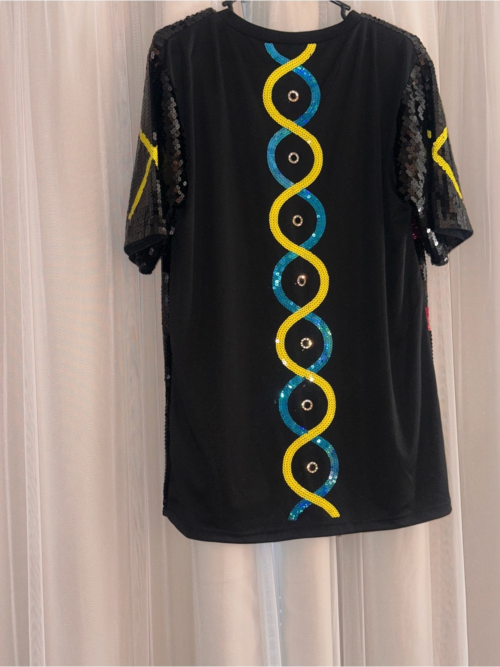 One size fit all  Sequin lined Graphic Tee - Black with Multicolor Accents. - Picture 3 of 6